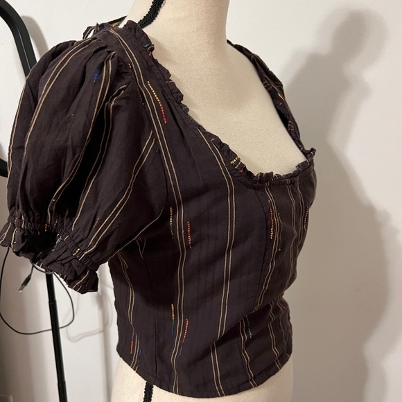 Free People Serotonin Corset short sleeve tie on back printed allover top - Picture 6 of 10